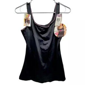 Inspirations Shapewear Tank Top Women's XL Black Pink Trim Sleeveless Brand New